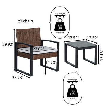 Selby 3-Piece Modern Coastal Faux Wicker Conversation Outdoor Patio Set - JONATHAN Y